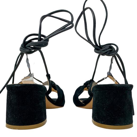 For Love & Lemons x Marais USA Black Suede Knot Wrap Tie Block Heel Sandals - Picture 8 of 12